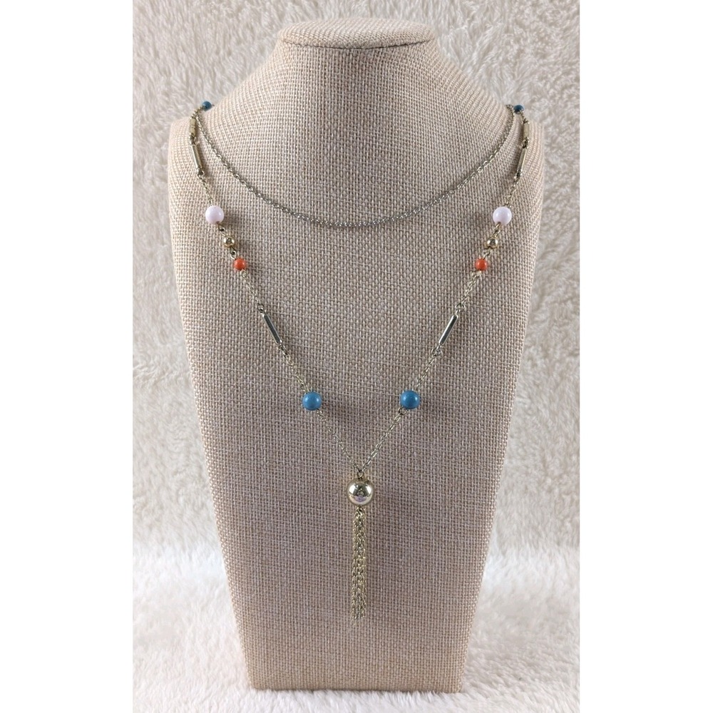 Gold-Tone Multi-Color Beaded‎ Tassel Necklace – Long Layered Boho Statement